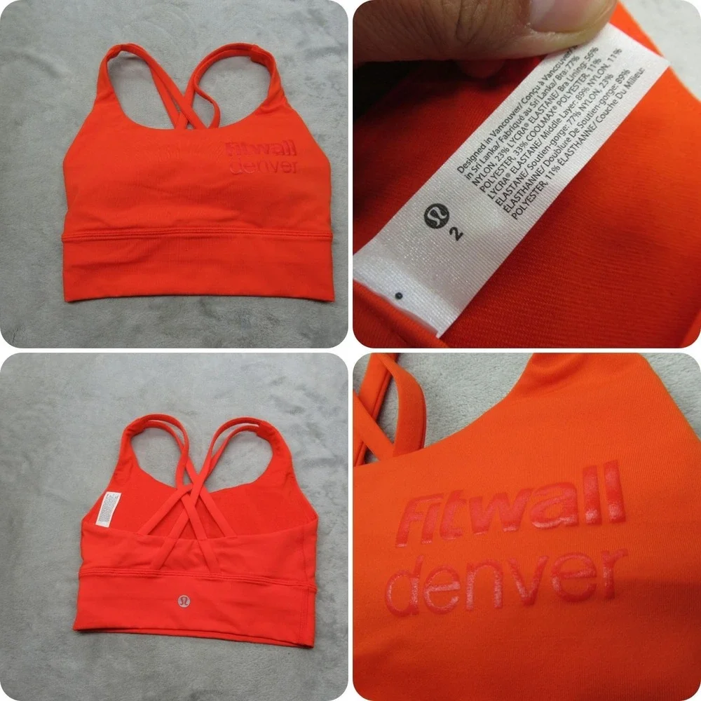 Lululemon Sports Bra‎ Womens 2 Orange Fitwall Denver Energy Longline Padded